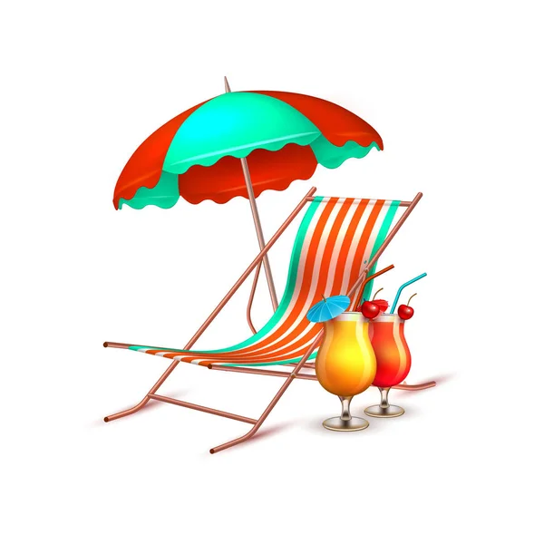 Vector verão férias cocktail guarda-chuva lounger — Vetor de Stock