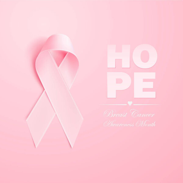 Vector realistic 3d pink silk ribbon breast cancer