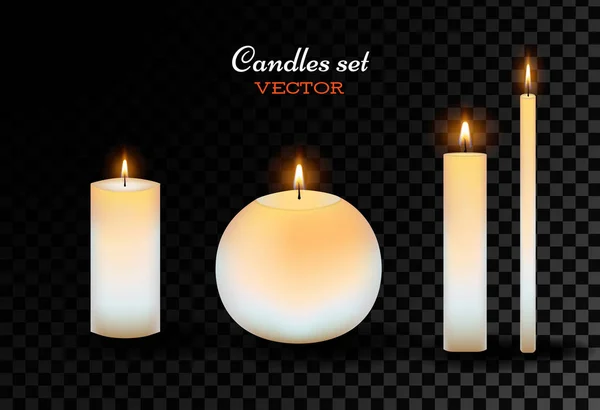 Set di candele in cera realistica vettoriale — Vettoriale Stock