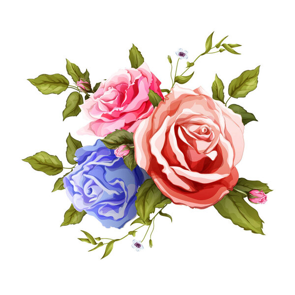 Vector realistic rose bouquet leaves pattern