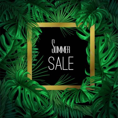 Vektör tropikal egzotik yaprakları yaz satışı büyük başlığı
