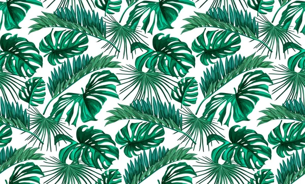 Vector tropical leaves summer seamless pattern — Stock Vector