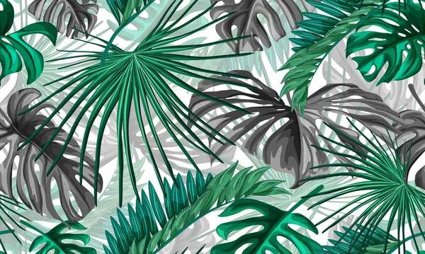 Vector hojas tropicales patrón sin costura de verano — Vector de stock