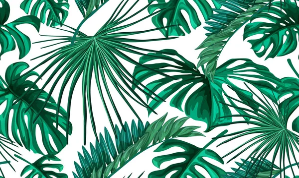 Vector tropical leaves summer seamless pattern — Stock Vector