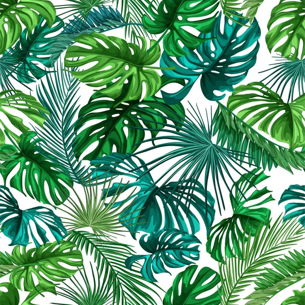 Vector tropical leaves summer seamless pattern — Stock Vector
