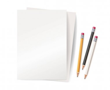Kauçuk eraser vektör gerçekçi ahşap kalem kağıt