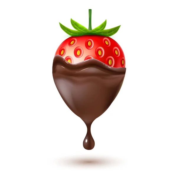 Vecteur réaliste fraise détaillée dans le chocolat — Image vectorielle