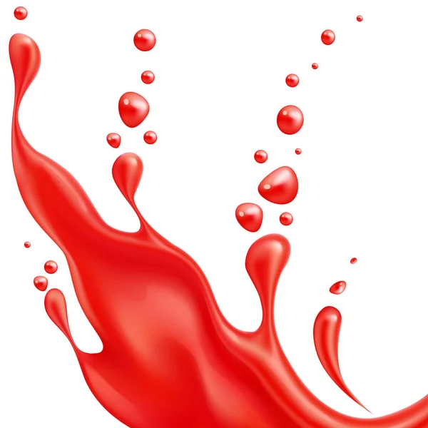 Vernice spruzzata di succo di pomodoro rosso realistica vettoriale — Vettoriale Stock