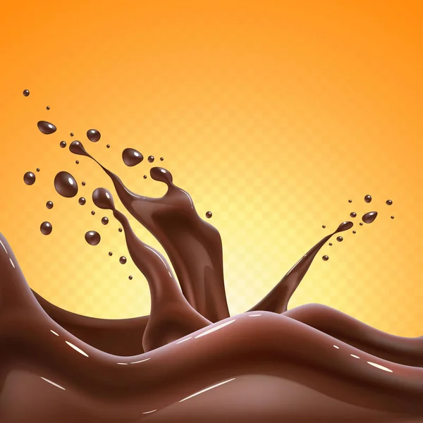 Salpicadura de chocolate realista vectorial, giro líquido — Vector de stock