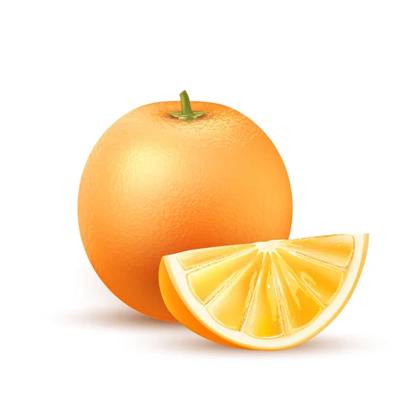Vector realista naranja fruta rebanada 3d aislado — Vector de stock