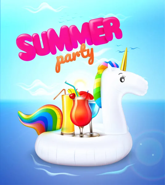 Anillo inflable de la piscina del unicornio del partido del verano del vector — Vector de stock