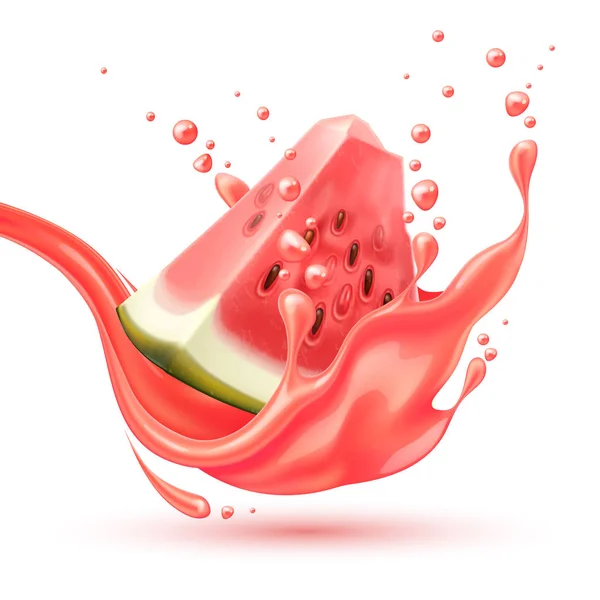 Vector realista salpicadura de jugo de sandía roja — Vector de stock