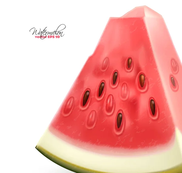 Vetor realista melancia fruta fatia 3d — Vetor de Stock