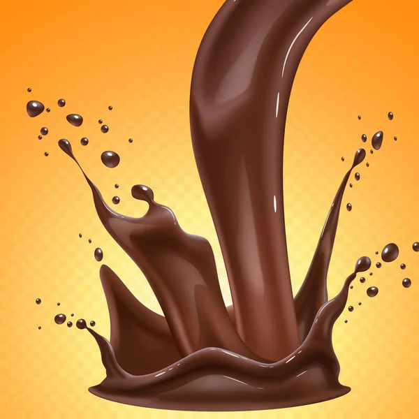 Vector realistische chocolade splash, vloeibare dwarrelen — Stockvector