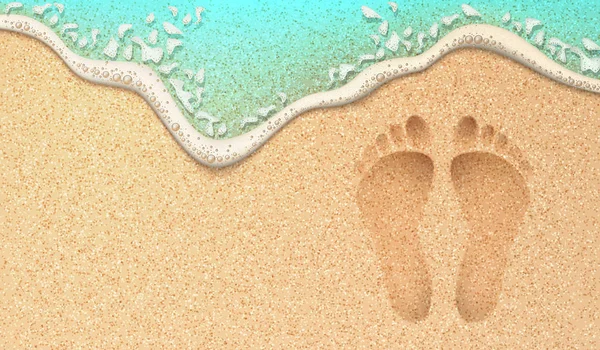 Vector realistic human footprint on sea beach sand — Stock Vector