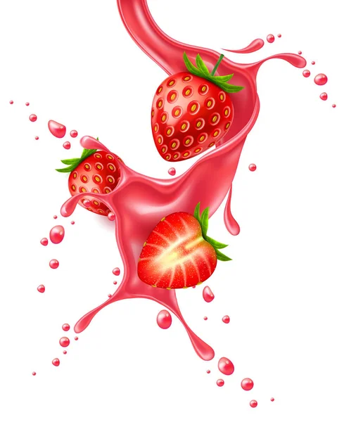Vektor realistik jus strawberry merah percikan - Stok Vektor