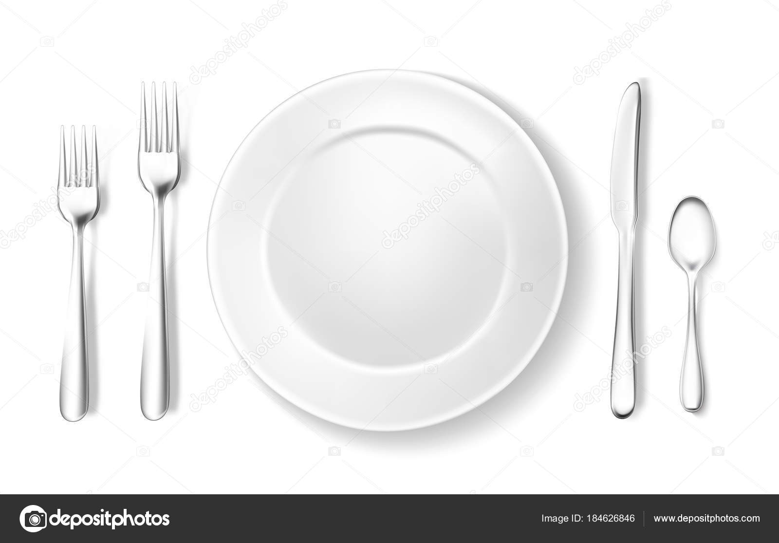Realistic table setting, arrangement fork spoon — Stock Vector ... Realistic table setting, arrangement fork spoon — Stock Vector ...