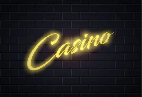Vektor Neon Casino Poker Card Zeichen Ziegelwand — Stockvektor