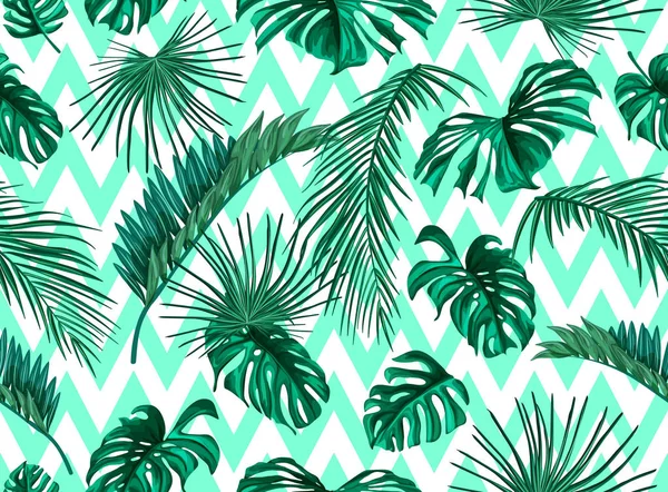 Vector tropical leaves summer seamless pattern — Stock Vector