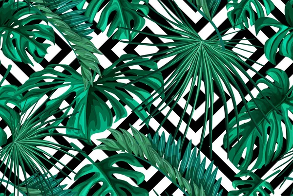 Vector tropical leaves summer seamless pattern — Stock Vector