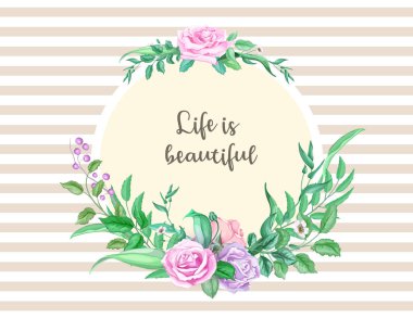 Vektör suluboya vintage gül çiçek düğün kartı