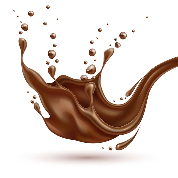 Spruzzo di cioccolato realistico vettoriale, vortice liquido — Vettoriale Stock
