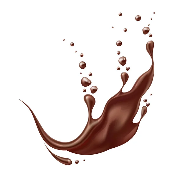 Spruzzo di cioccolato realistico vettoriale, vortice liquido — Vettoriale Stock