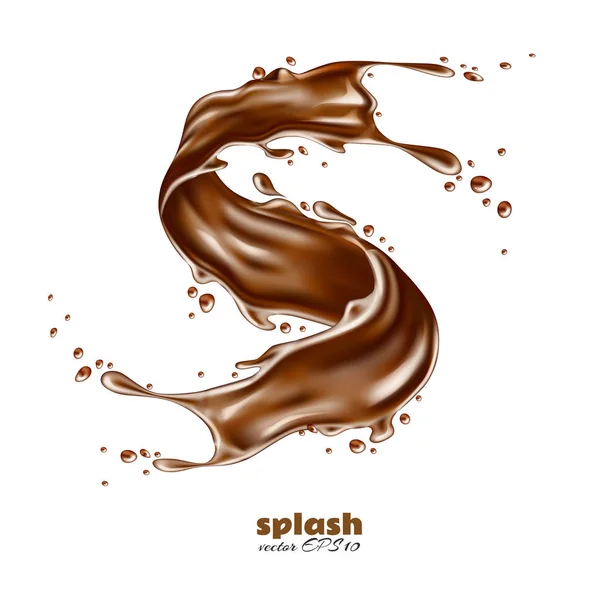 Salpicadura de chocolate realista vectorial, giro líquido — Vector de stock