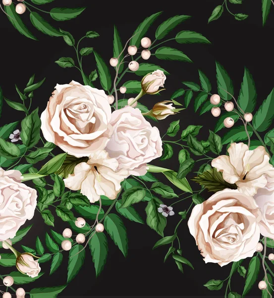 矢量水彩玫瑰花束无缝图案 — 图库矢量图片