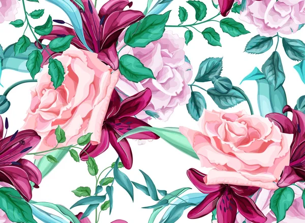 Bouquet de nénuphars vectoriel rose motif sans couture — Image vectorielle