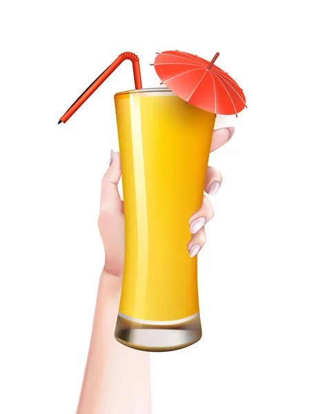 Vettore donna mano estate bicchiere da cocktail realistico — Vettoriale Stock