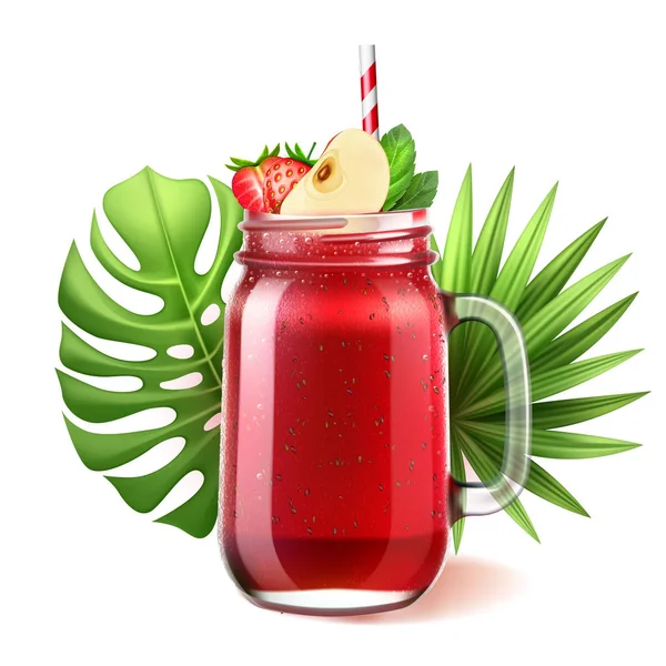 Vecteur réaliste pot en verre smoothie pastèque — Image vectorielle