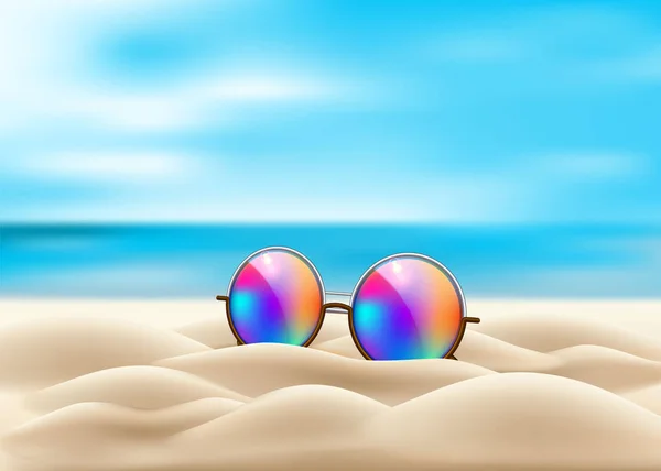 Vector gafas realistas círculo retro en la playa — Archivo Imágenes Vectoriales