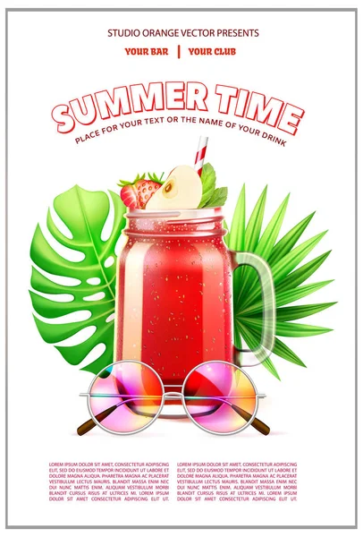 Vecteur heure d'été fête smoothie verre tropical — Image vectorielle
