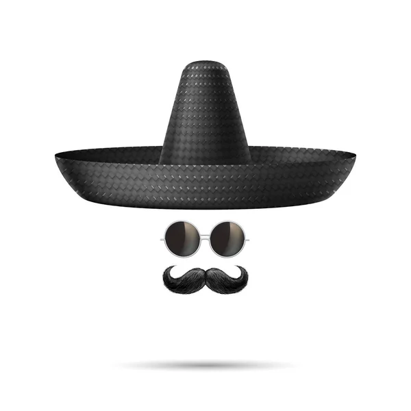 Vektor sombrero mexický klobouk knír cinco de mayo — Stockový vektor