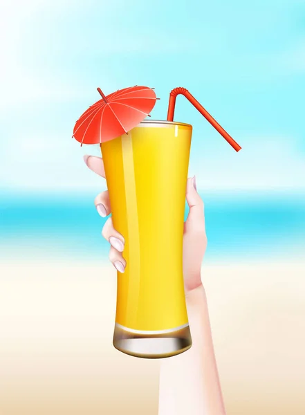 Vector vrouw hand zomer realistische cocktailglas — Stockvector