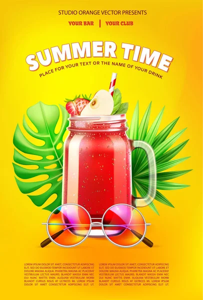 Vektor Sommerzeit Party Smoothie Glas tropisch — Stockvektor