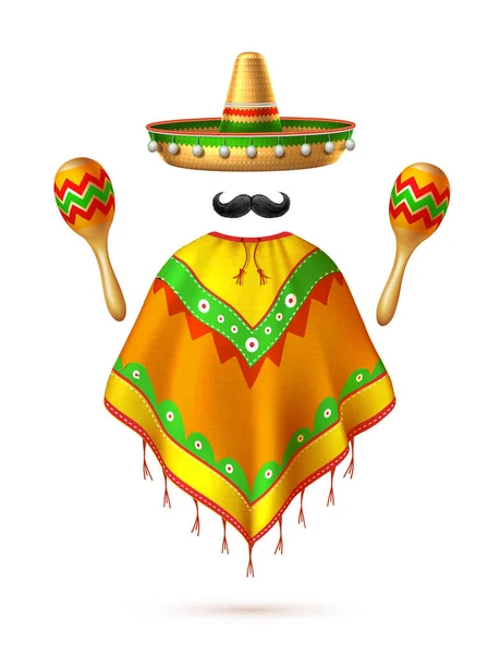 Vetor sombrero chapéu mexicano bigode cinco de mayo — Vetor de Stock