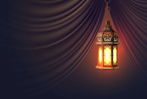 Vektor ramadan kareem lámpa reális függöny — Stock Vector