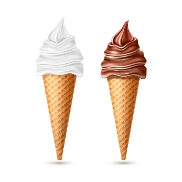 Vektor kužel zmrzliny vafle s vanilkový, čokoládový — Stockový vektor