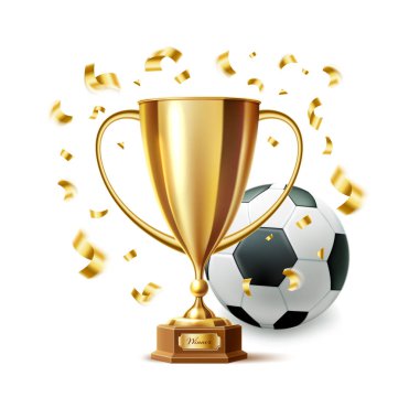 Vektör gerçekçi Altın Kupa Kupası futbol topu