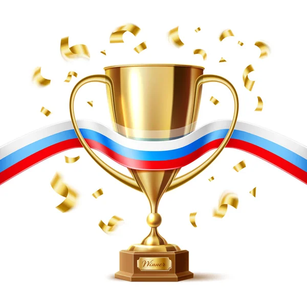Wektor realistyczne złote trofeum Pucharu rosyjską flagę — Wektor stockowy