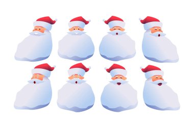 Vektör çizgi film Noel Baba yüzleri duygularla ayarlandı