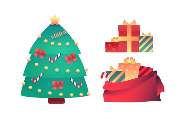 Vektor Cartoon Weihnachtsbaum Geschenk-Boxen in der Tasche — Stockvektor