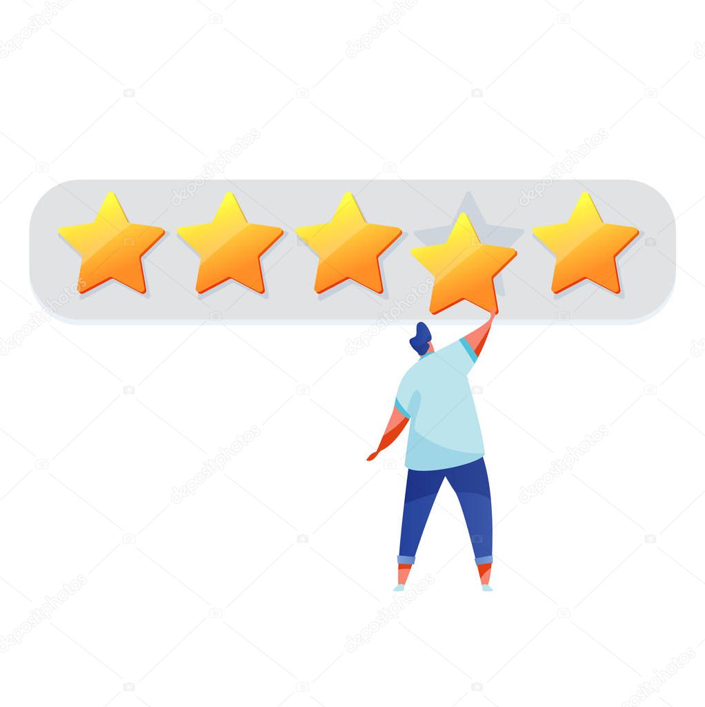 Vector cartoon man with big golden star feedback