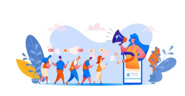 Vektör düz sosyal medya, blog yönetimi kavramı