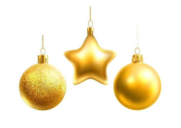 Vector realista árbol de navidad bolas de decoración estrellas — Vector de stock