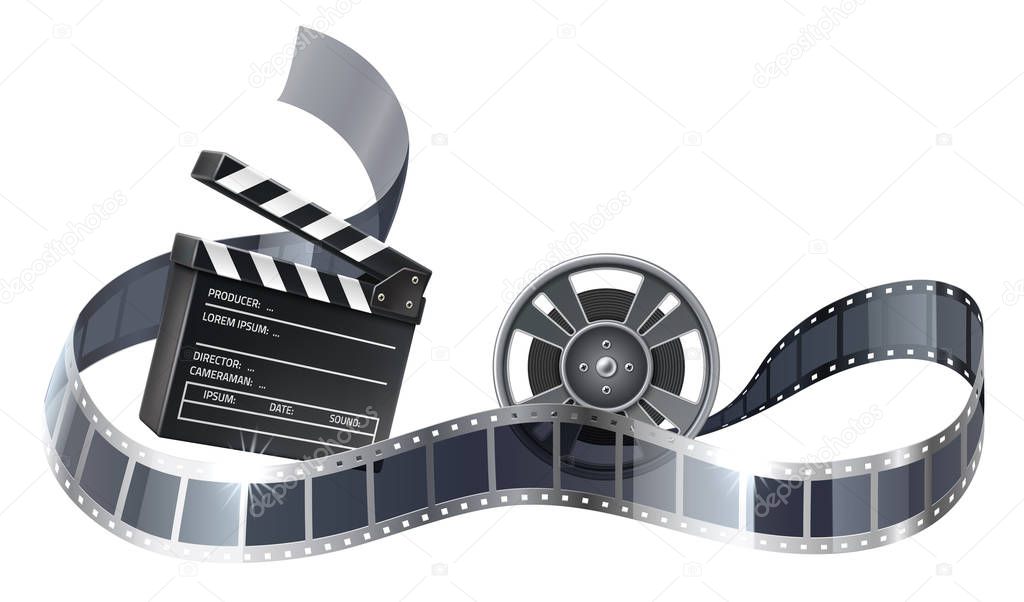 Vector 3d film reel or bobbin with filmstripe