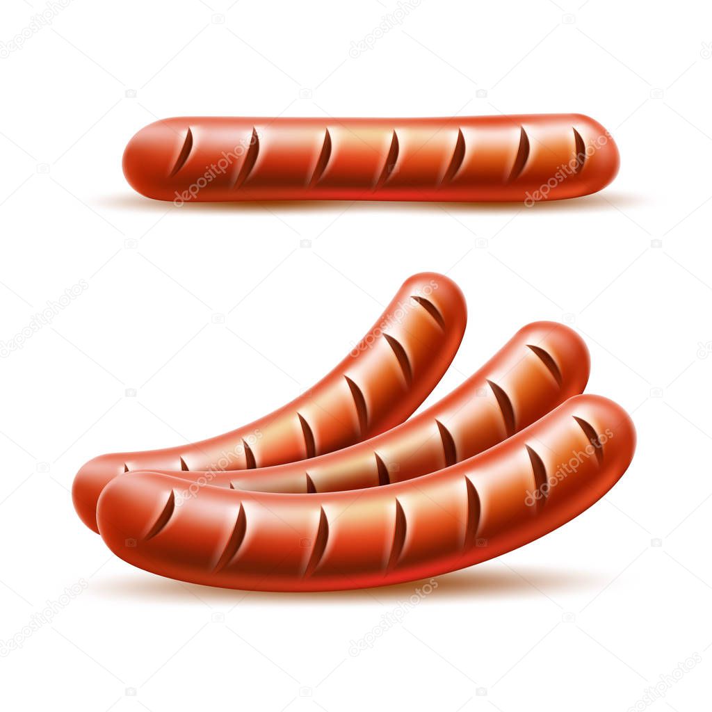 Vector realistic grilled meat sausage for bbq set