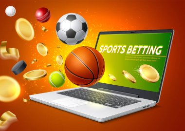 Vector online sports betting mobile app laptop clipart